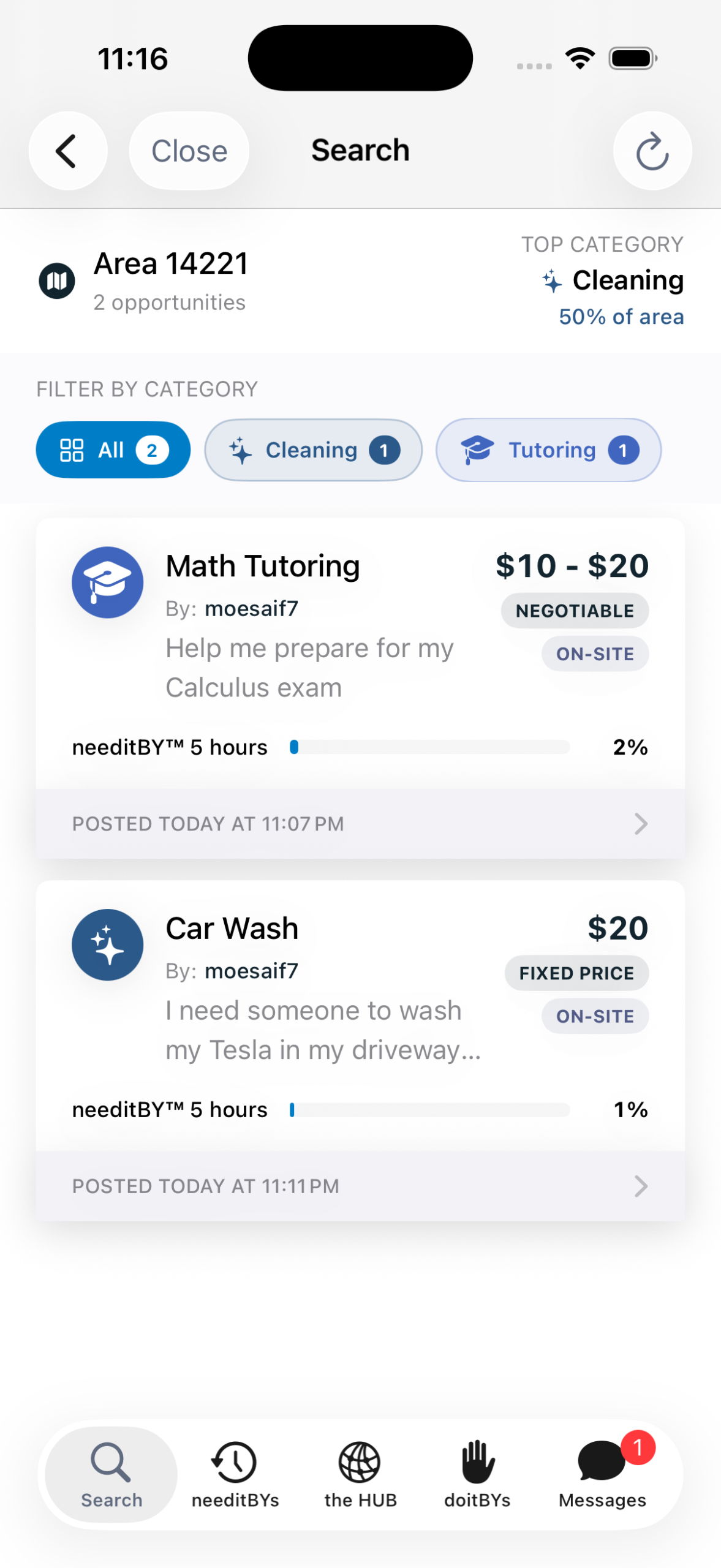 Search results with deadline countdowns